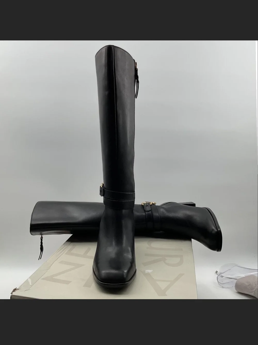 Naturalizer Black Over-the-Knee Leather Boots with Chain Accent